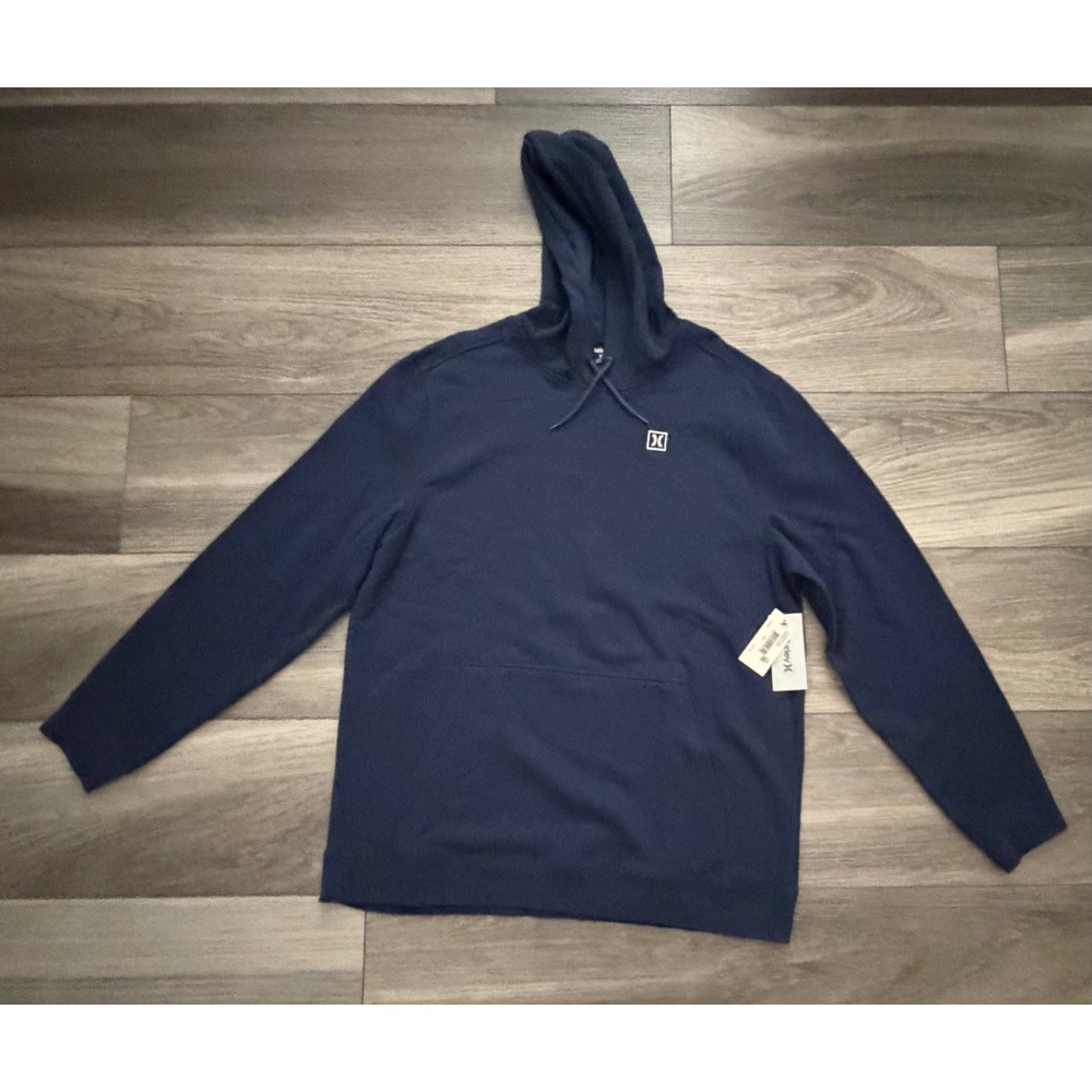 Hurley Mens XXL Navy Blue Hooded Sweatshirt Kangaroo Pocket Logo Hoodie NEW